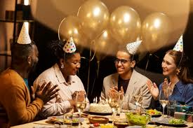 Birthday party celebration with cake and decorations