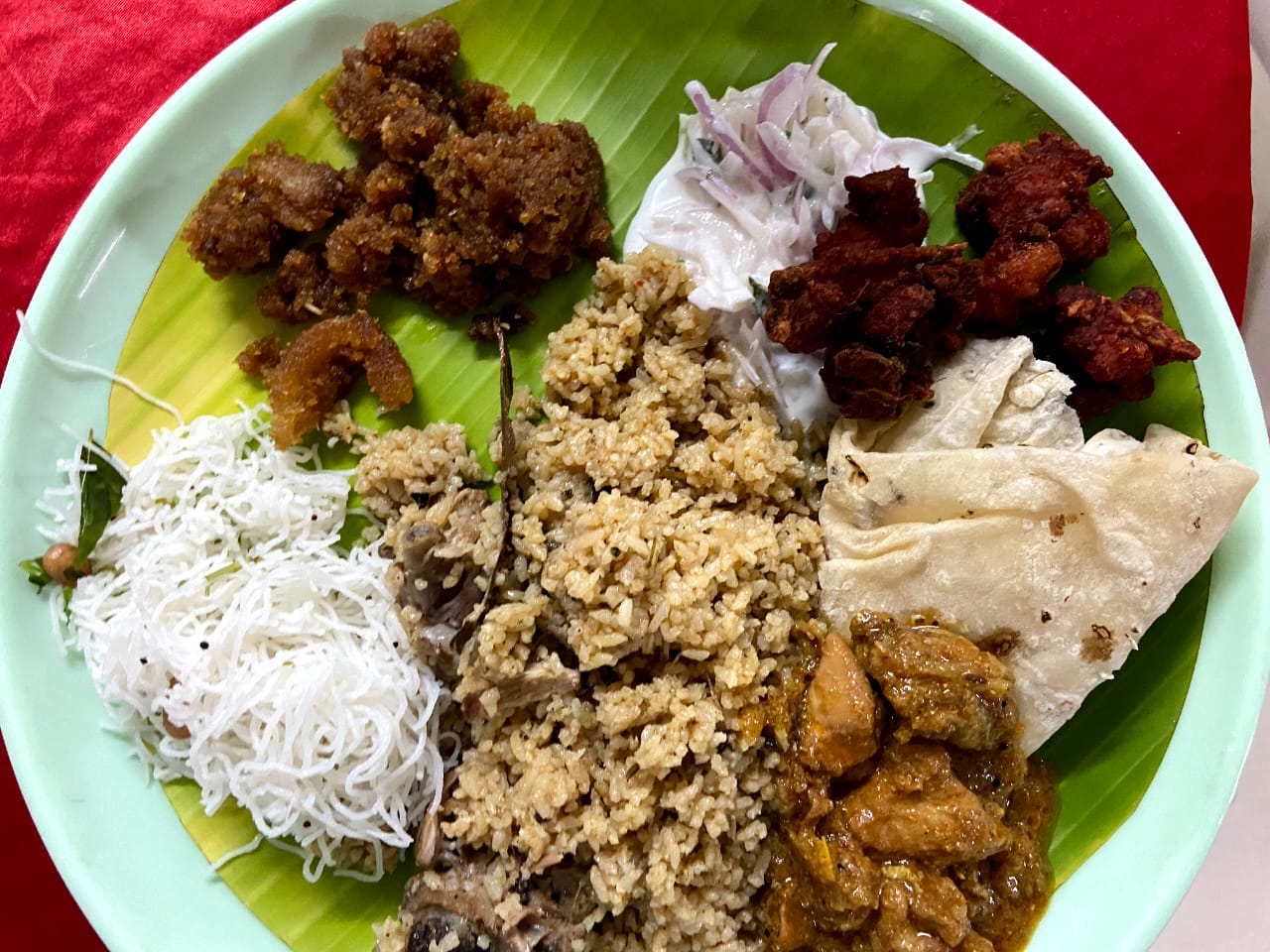 Traditional South Indian wedding meal served on banana leaf